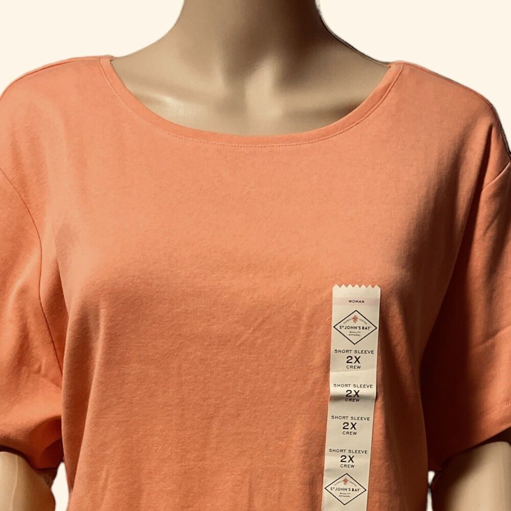 St John's Bay Knit Orange Woman Shirt Short sleeve SZ/ 2X - Picture 2 of 8